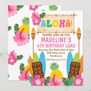 Flickor Aloha Luau Birthday-inbjudan Inbjudningar
