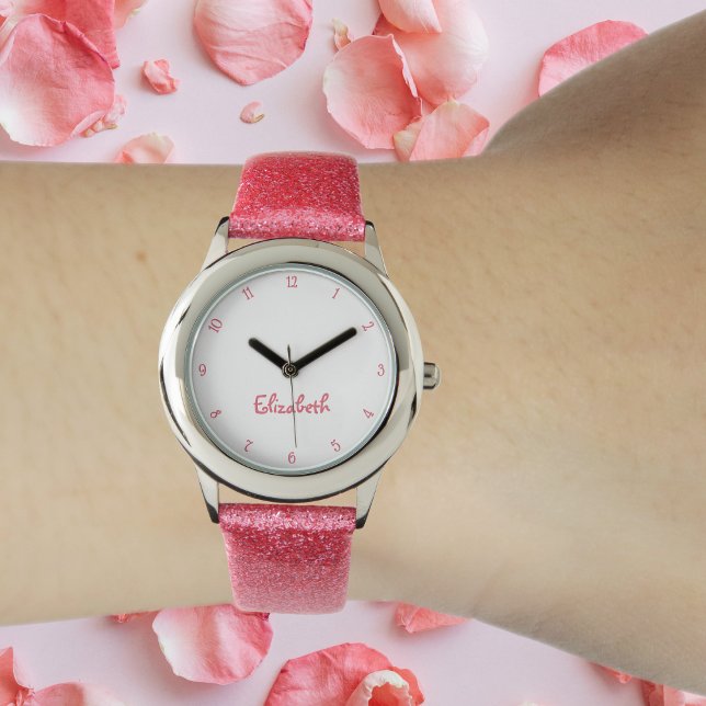Flickor Anpassat namn Cute Girly Rosa Söt Chic Kid Armbandsur (Girls Custom Name Cute Girly Pink Pretty Chic Kids Watch)