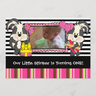 Flickor Anpassningsbar Little Stinker Skunk Birthd Inbjudningar