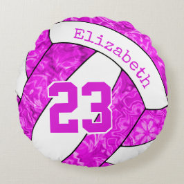 Flickor, anpassningsbar shock rosa fuchsia vit vol rund kudde