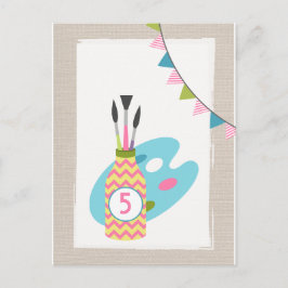 Flickor Art Painting Party Birthday Postcard Inbju Inbjudan Vykort
