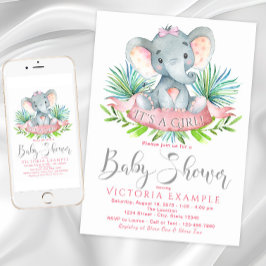 Flickor Baby Elephant Baby Shower-inbjudningar Inbjudningar
