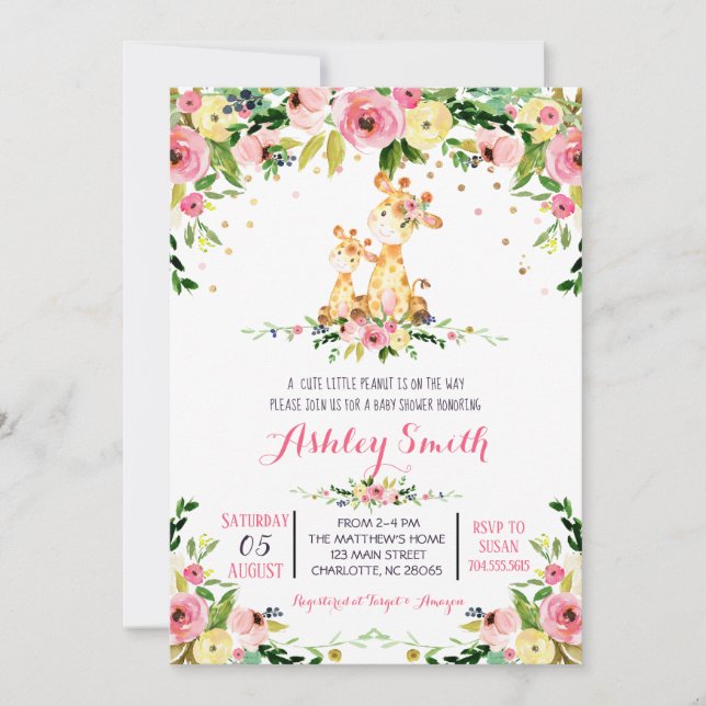 Flickor Baby Giraffe Baby Shower-inbjudningar Inbjudningar (Framsida)