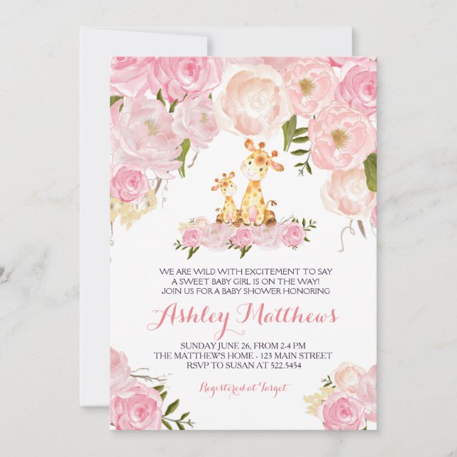 Flickor Baby Giraffe Baby Shower-inbjudningar Inbjudningar (Framsida)