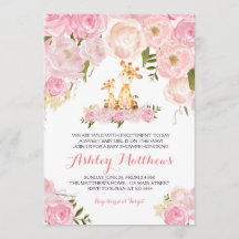 Flickor Baby Giraffe Baby Shower-inbjudningar