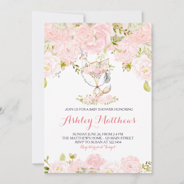 Flickor Baby rävsax - inbjudningar till babyskor (Framsida)