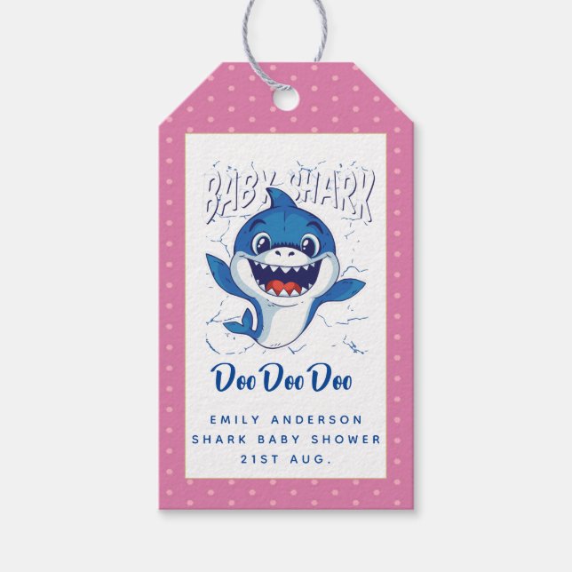 Flickor BABY SHARK Shower Doo Cute Rosa Customized Presentetikett (Framsidan)
