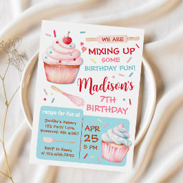 Flickor Baking Party Cupkaka Birthday Inbjudningar