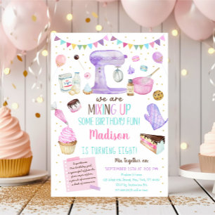 Flickor Baking Party Rosa Cake Cuptårta Birthday Inbjudningar