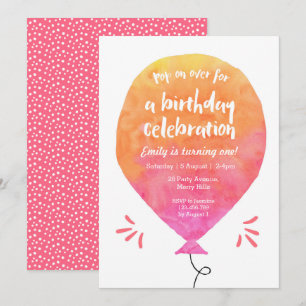 Flickor Balloon Birthday-inbjudan Inbjudningar