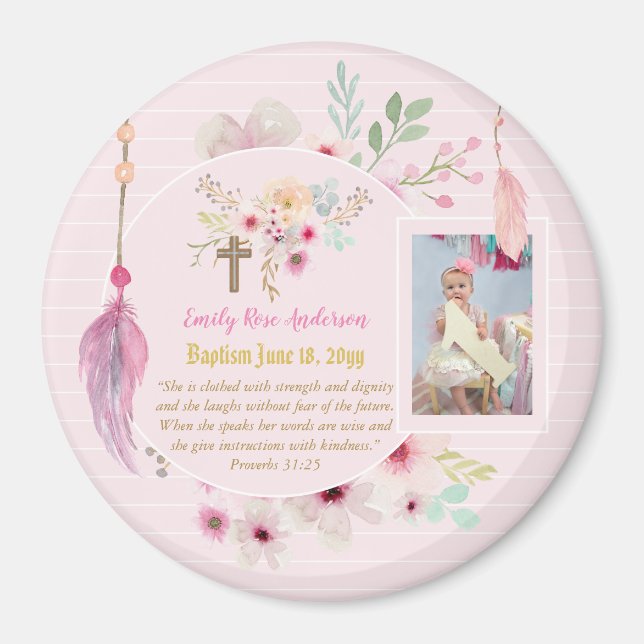 Flickor BAPTISM Photo Gift med bibelverse Magnet (Framsidan)