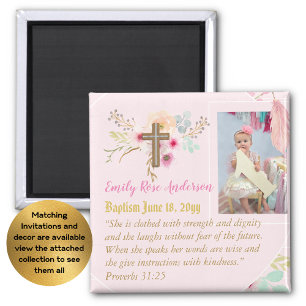 Flickor BAPTISM Photo Gift med bibelverse Magnet