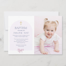 Flickor, baptism, Tack med foto, Rosa Bow Theme Inbjudningar
