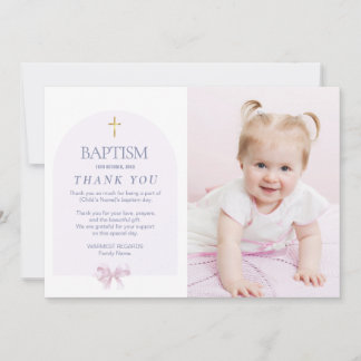 Flickor, baptism, Tack med foto, Rosa Bow Theme Inbjudningar
