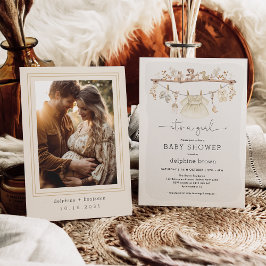 Flickor Barnkläder Boho Neutralt Tone Baby Shower Inbjudningar