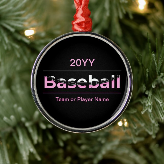 Flickor Baseball - Rosa Geometric Typography Julgransprydnad Metall (Träd)
