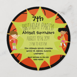 Flickor Basketball Anpassningsbar Birthday Circle- Inbjudningar