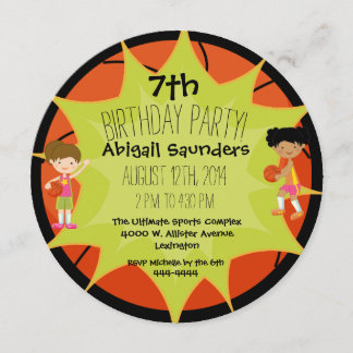 Flickor Basketball Anpassningsbar Birthday Circle- Inbjudningar