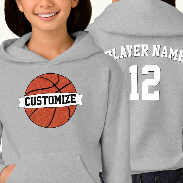 Flickor Basketball Anpassningsbar Player Namn & nu T Shirt (Girls basketball team hoodie with custom team name, player name and player jersey number.)