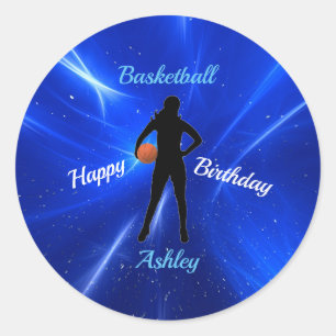Flickor Basketball Blue Birthday Runt Klistermärke