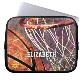 Flickor Basketball och Ring rosa lila hennes namn Laptop Fodral