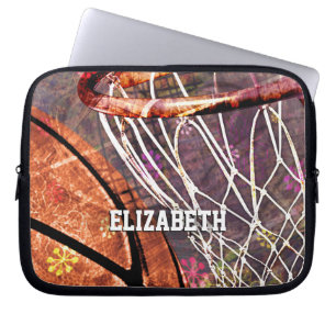 Flickor Basketball och Ring rosa lila hennes namn Laptop Fodral