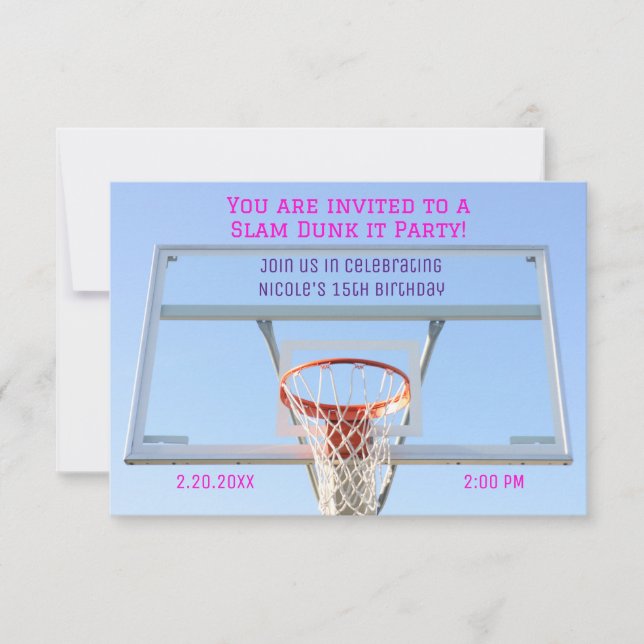 Flickor Basketball Ring Birthday Inbjudningar (Framsida)