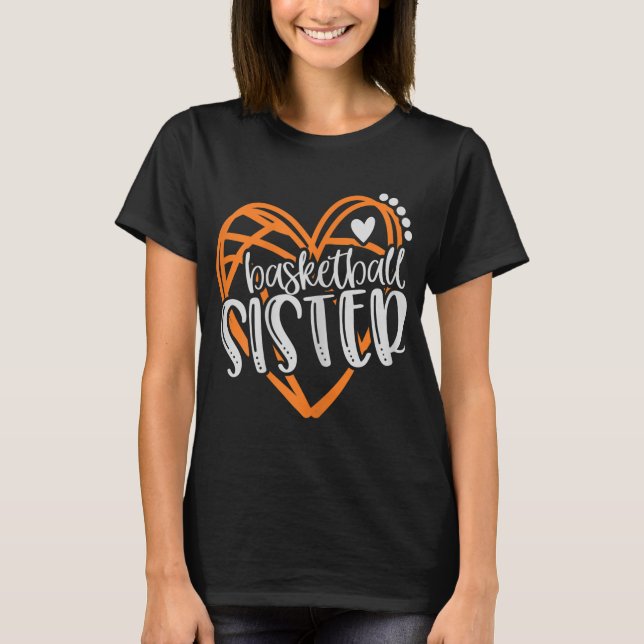 Flickor Basketball Sister Heart Distress T Shirt (Framsida)