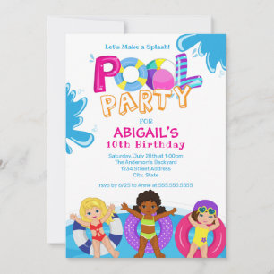 Flickor Bassäng Party 10:e födelsedagen Inbjudningar