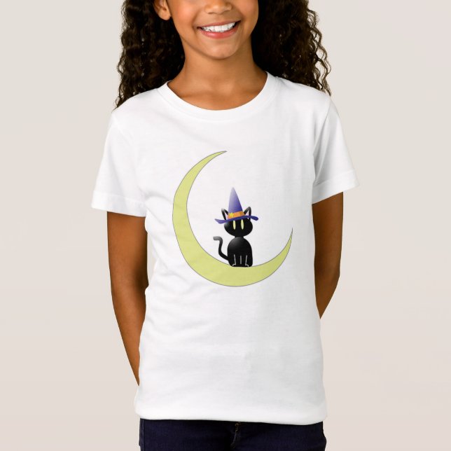 Flickor' Bella Passande Babydoll T-Shirt/Black Cat Tee Shirt (Framsida)