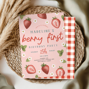 Flickor Berry First Summer Kids Första födelsedag Inbjudningar