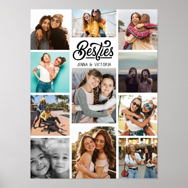 Flickor Besties 11-fotokollage skript svart tecken Poster (Framsidan)