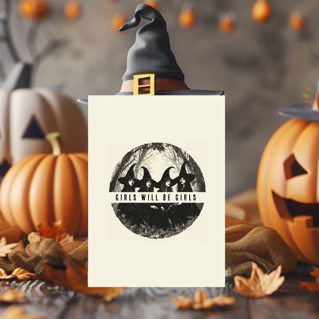 "Flickor blir flickor | Cute Witch-Thated Hallowee Julkort (Skapare uppladdad)