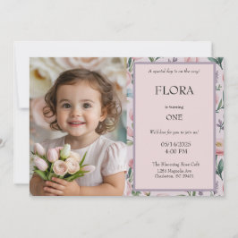Flickor Blommig Foto Födelsedag Miss Onederful Inbjudningar