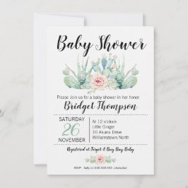 Flickor Blommigt Cactus Baby Shower-inbjudan Inbjudningar