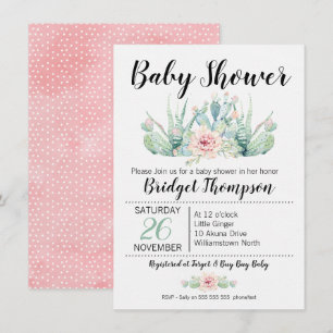 Flickor Blommigt Cactus Baby Shower-inbjudan Inbjudningar