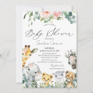 Flickor Blommigt Foliage Safari Baby Shower Inbjudningar