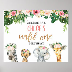 Flickor Blommigt Foliage Safari Birthday Välkommen Poster