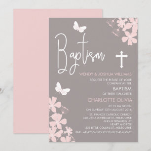 Flickor, Blommigt och fjärilar, baptisminbjudan Inbjudningar