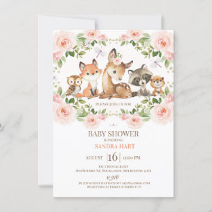 Flickor Blommigt Ram Woodland Baby Shower Inbjudningar