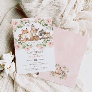 Flickor Blommigt Ram Woodland Baby Shower Inbjudningar