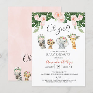 Flickor Blommigt Safari Animals Baby Shower-inbjud Inbjudningar