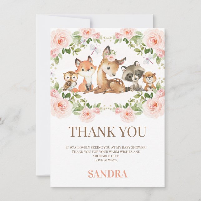 Flickor Blommigt Woodland Baby Shower Tack för dit Inbjudningar (Framsida)