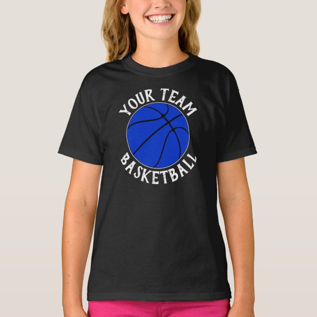Flickor Blue Basketball Team, Player Namn och numm T Shirt (Framsida)