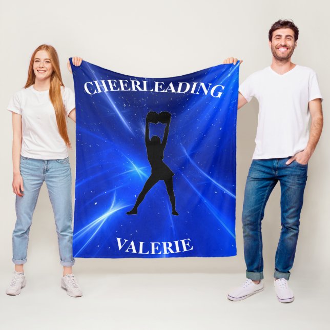 Flickor Blue Cheerlead Blanket med hennes Namn! Fleecefilt (På plats)
