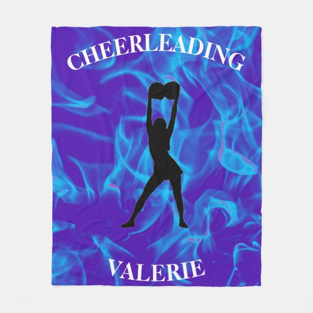 Flickor Blue Cheerlead Blanket med hennes Namn! Fleecefilt (Framsidan)