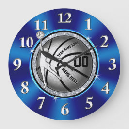 Flickor Blue, Silver Personlig Basketball Clock Stor Klocka