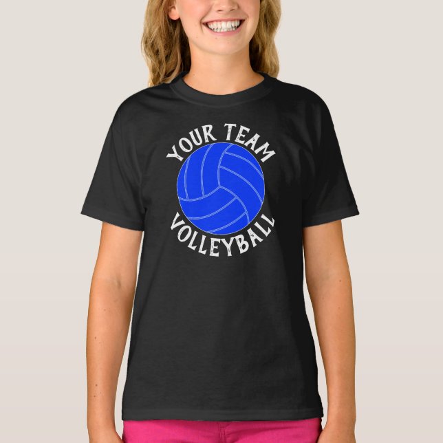 Flickor Blue Volleyball Anpassningsbar Team, spela T Shirt (Framsida)