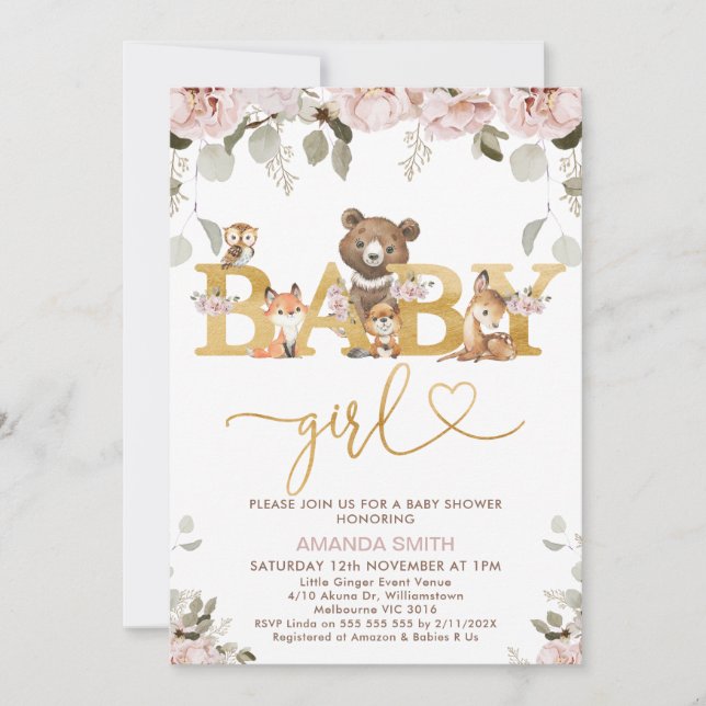 Flickor Boho Blommigt Woodland Baby Shower-inbjuda Inbjudningar (Framsida)