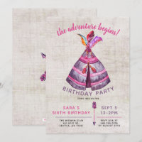Flickor Boho TeePee Birthday-inbjudningar
